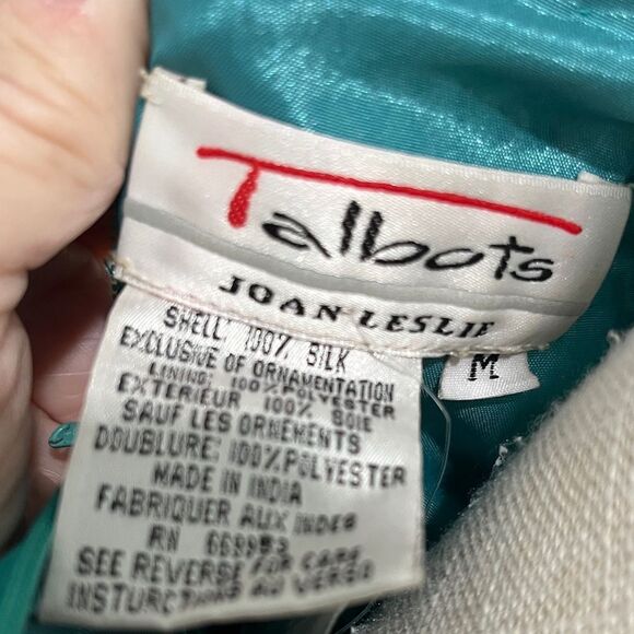 Talbots Joan Leslie Teal and Silver Silk Sequin Blouse Vintage NWT w Repair Kit - Picture 2 of 10